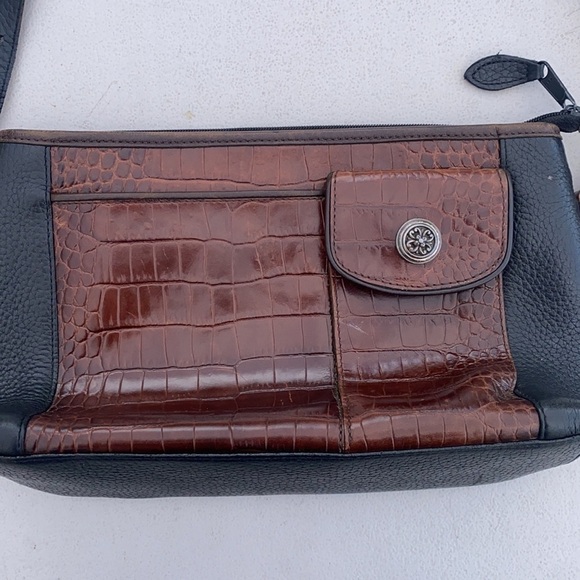 Brighton Vintage Croc Embossed Brown Leather Shoulder Bag - Picture 9 of 14